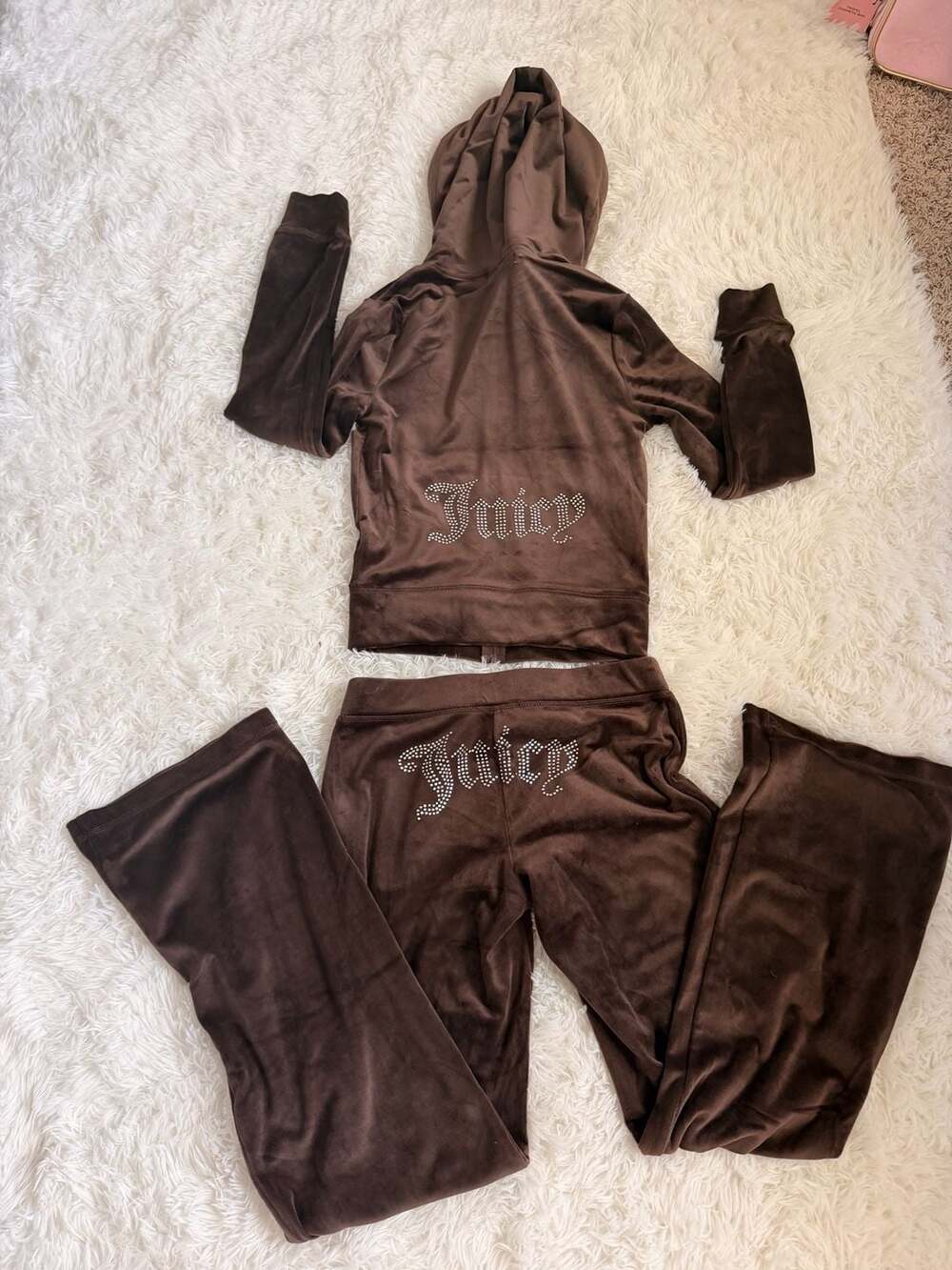 XS Juicy Couture Brown Sugar Velour Track Set Jacket & Flare Pants - Picture 5 of 8